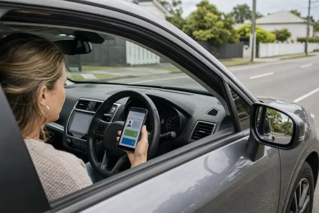Digital driver licence shown on a phone inside a car in New Zealand