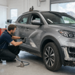 Panel beating workshop repairing car damage in New Zealand