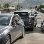 Petrol cars at a New Zealand petrol station before road user charge changes