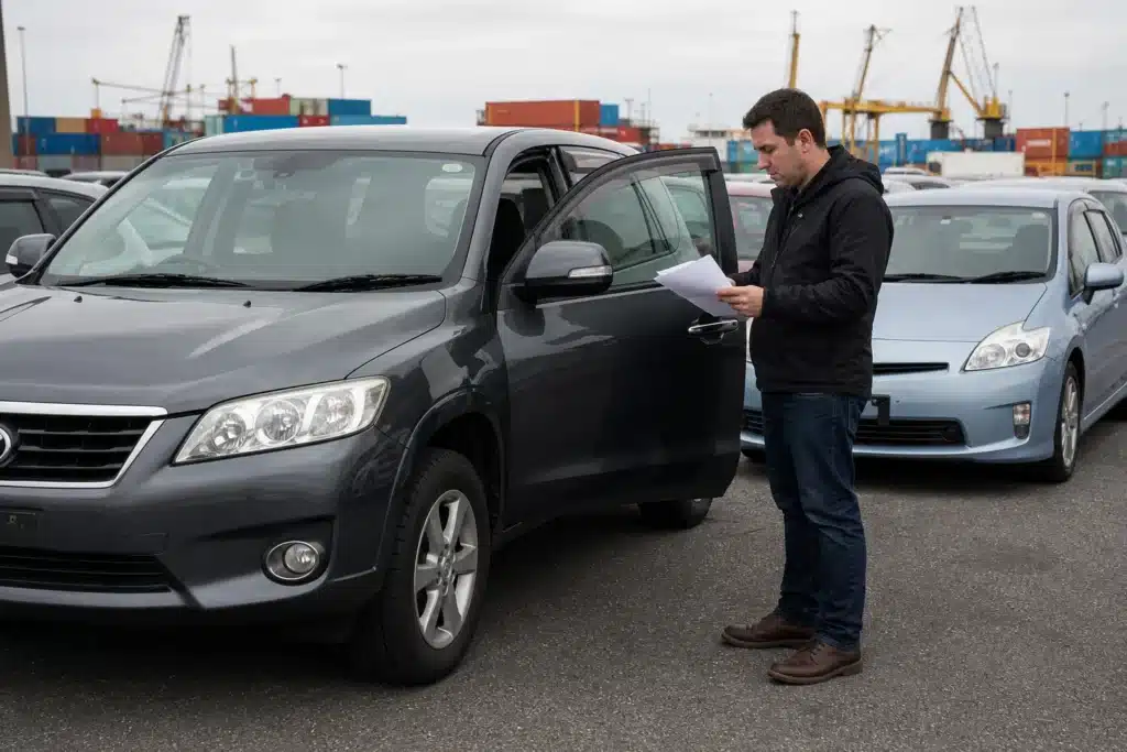 Used imported cars at a New Zealand vehicle import yard